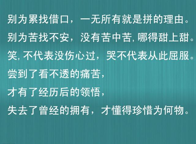 别为累找借口,一无所有就是拼的理由 .