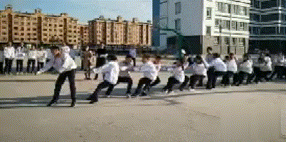 搞笑gif:这样的拔河太搞笑了,有的助威者比选手还要