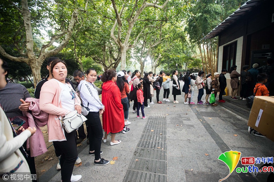 杭州:西湖景区人山人海 女厕前排长队