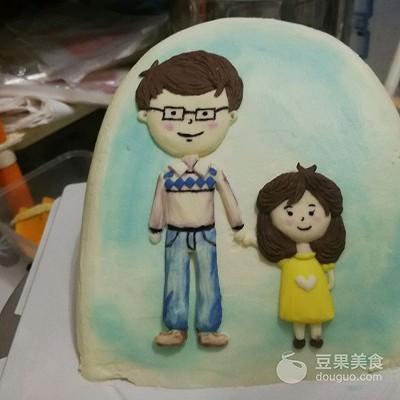 3D手绘立体场景裱花蛋糕～父女俩
