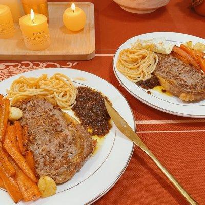 中式西冷牛排+番茄意面