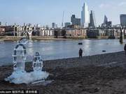 London, UK: Penguin Ice Sculptures on the Thames River