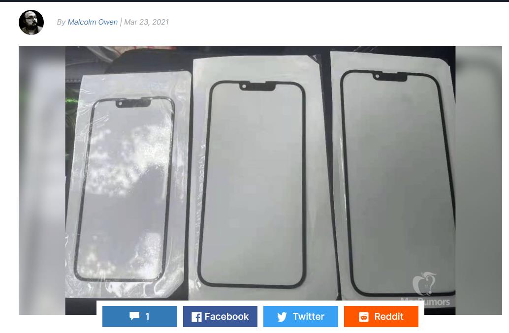 英寸|“刘海儿”终于变小了：外媒曝光iPhone 13前玻璃面板照片