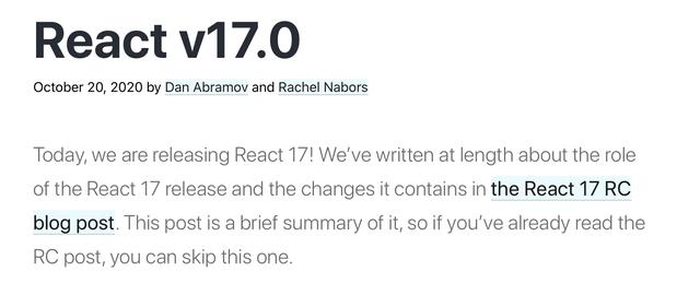 「开源资讯」React 17 正式版发布