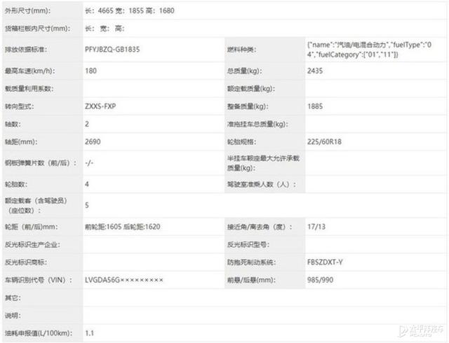 广汽丰田威兰达插混版申报图 百公里油耗仅1.1L