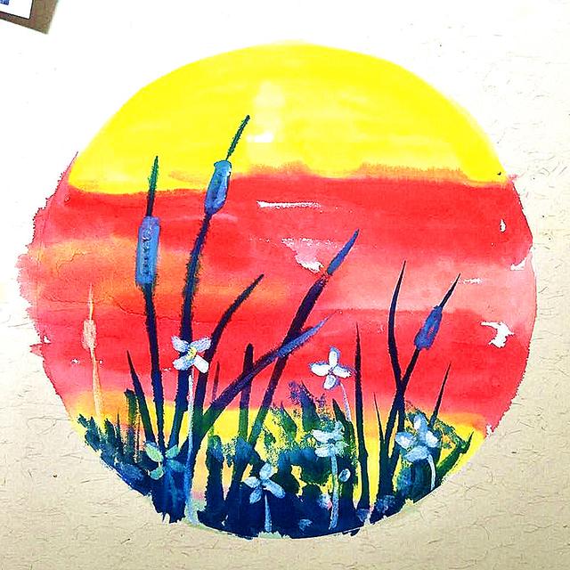 #超级宝妈#体验水粉薄涂法，绘制精彩童年，少儿美术儿童画水粉创意《香蒲》