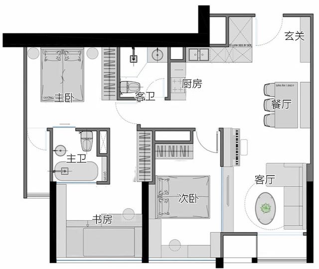 退休夫妻的97㎡，将3室合并成2室，做“分床分房不分家”室友