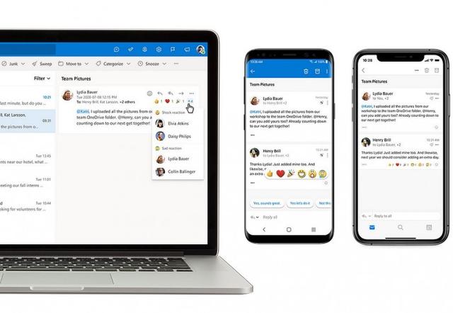 Android和iOS端Outlook新增Reactions功能：邮件聊天时可用Emoji