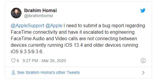 「环球网」报告称iOS 13.4更新导致FaceTime音频和视频通话出现问题