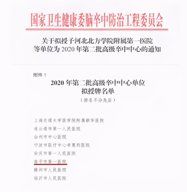 南平市第一医院成为国家卫生健康委脑卒中防治工程委员会“高级卒中中心”正式单位