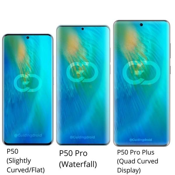 华为P50系列曝光：三型号 四曲面的屏幕