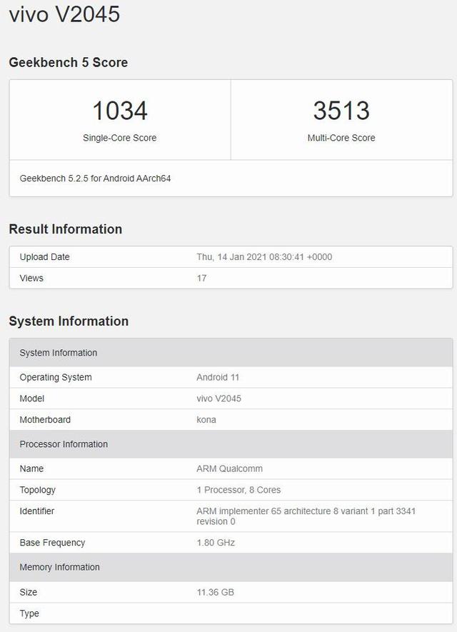 命名骁龙 870 有望，vivo 新机现身 Geekbench，强于骁龙 865