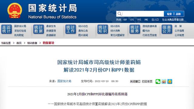 百分点|统计局解读：2月CPI环比涨幅回落，同比降幅收窄