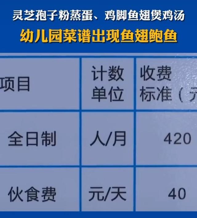 幼儿园菜单上出现灵芝粉鱼翅鲍鱼，家长质疑：你当开餐馆呢？