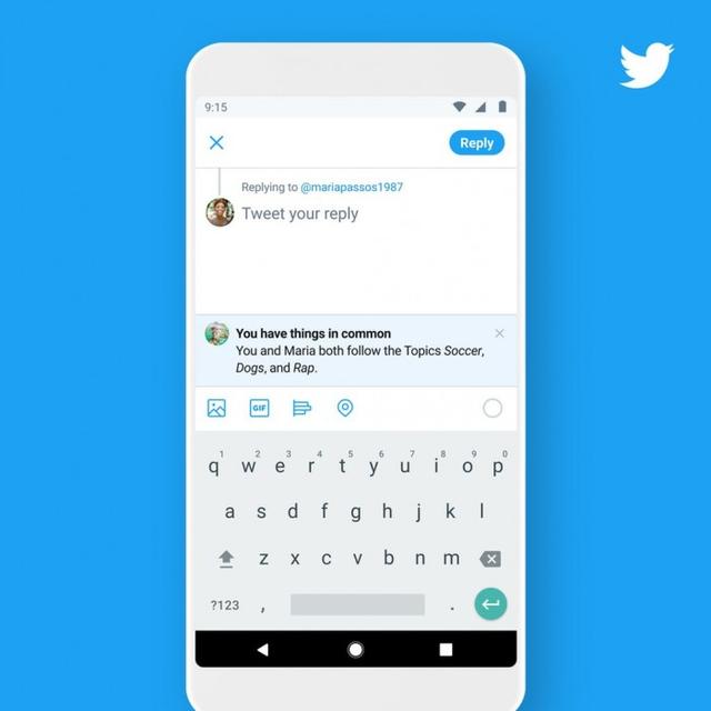 Twitter测试个性化提示功能：回复推文时显示共同点