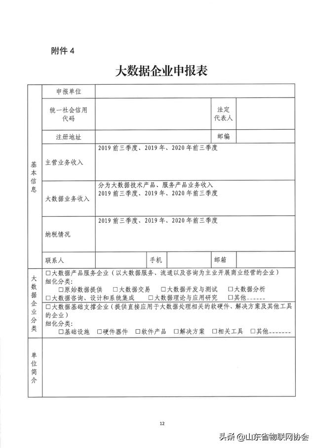 【协会通知】省物联网协会关于转发山东省工业和信息化厅征集2020年度省级大数据"三优两重"项目的通知
