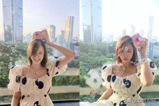 时尚迪科41岁陈乔恩嫩到收不住，穿波点裙搭项链，玩泡泡机水灵如21岁姑娘