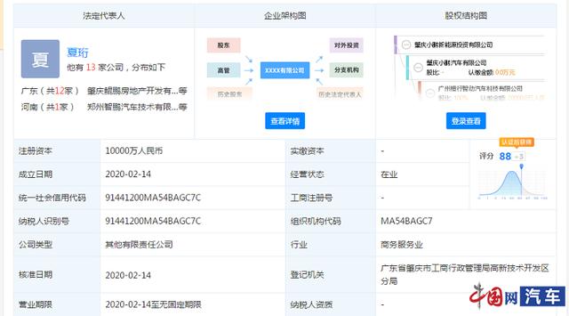 中国网@小鹏成立新能源投资公司 注册资本1亿元