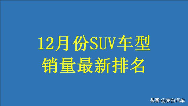 12月份SUV销量最新排名：皓影前三，瑞虎8破2万，逍客垫底