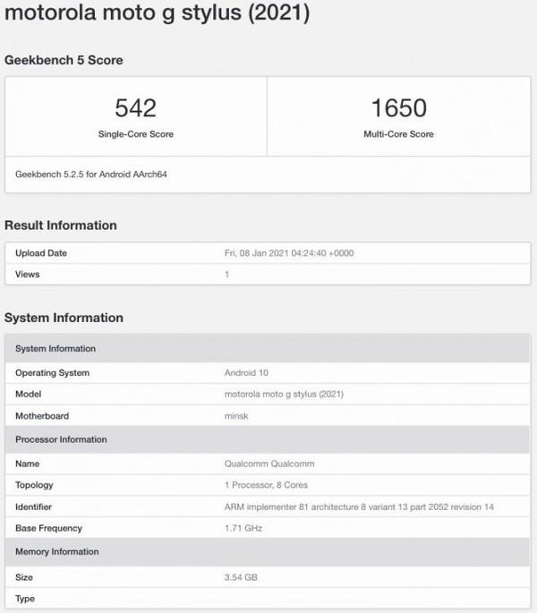 Moto G Stylus 2021现身跑分网！搭载了骁龙678芯片