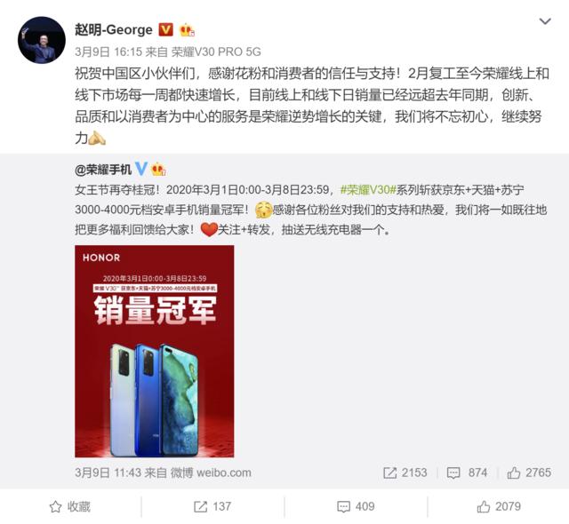 勇哥科技▲荣耀斩获线上销量NO.1，优秀产品用实力说话