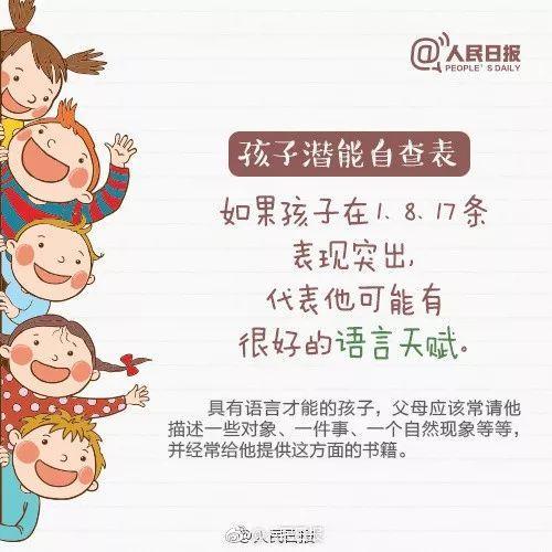 「你的育儿经」人民日报发布《孩子潜能自查表》，别埋没孩子天赋