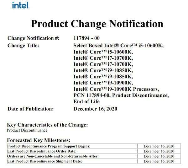 intel十代定制版CPU退市：只存在4个月