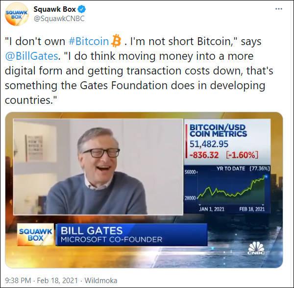 比特|比尔·盖茨对比特币表态：不持有，不做空，中立态度