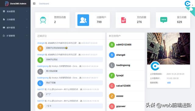 高质量 Vue+Egg.js 后台内容管理DoraCMS