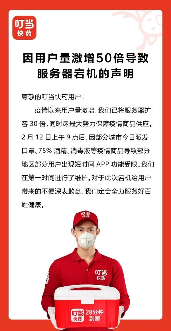 「中国网」?部分地区出现APP功能受限 叮当快药：用户量激增50倍导致服务器宕机