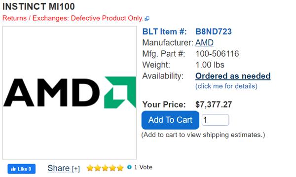 性能超A100 AMD的Instinct MI100加速卡开卖：只要4.8万元