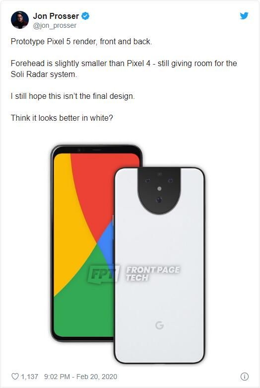 「太平洋电脑网」Pixel 5原型机渲染图流出 后摄丑到你想哭