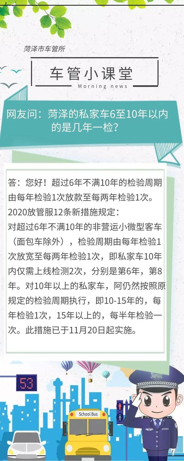 车管小课堂 | 菏泽的私家车6至10年以内的是几年一检？