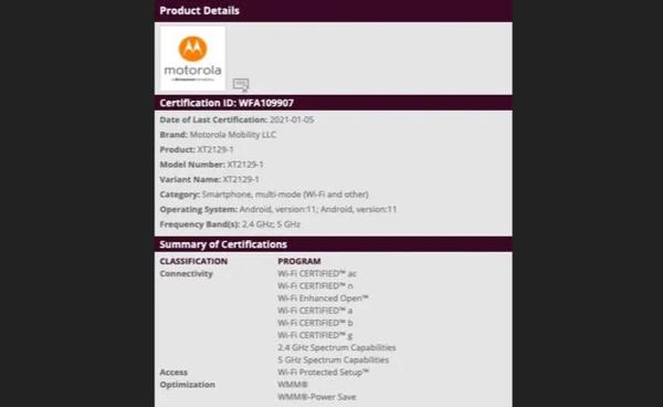 摩托罗拉Capri系列现身WiFi认证网！不支持5G网络