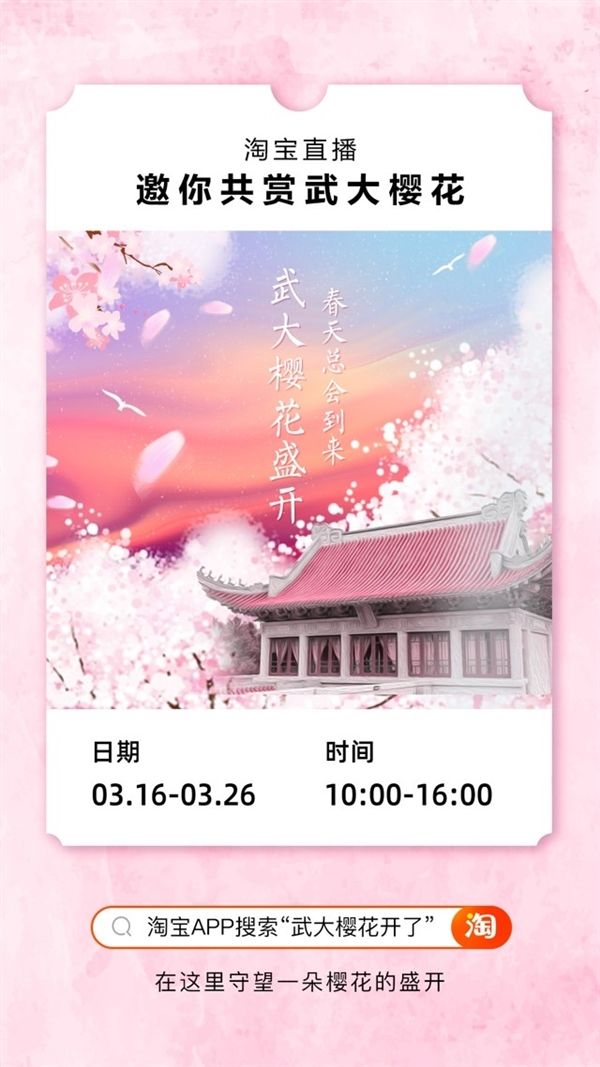 [太平洋电脑网]在家也能赏武大樱花淘宝/微博连播10天