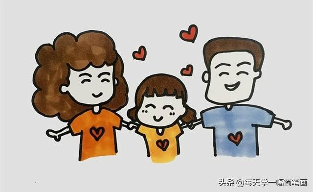 【你的育儿经】每天学一幅简笔画--一家三口手拉手简笔画图片