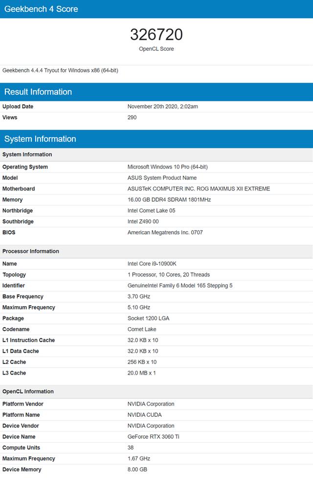 RTX 3060 Ti 3DMark跑分曝光：较RTX 3070慢10% 挖矿算力有惊喜