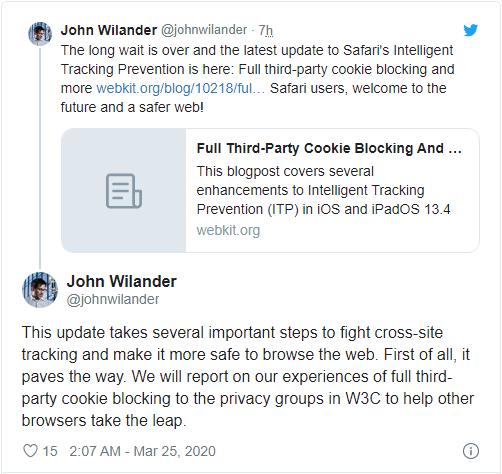 「环球网」苹果为Safari引入更新后的第三方Cookie阻止功能