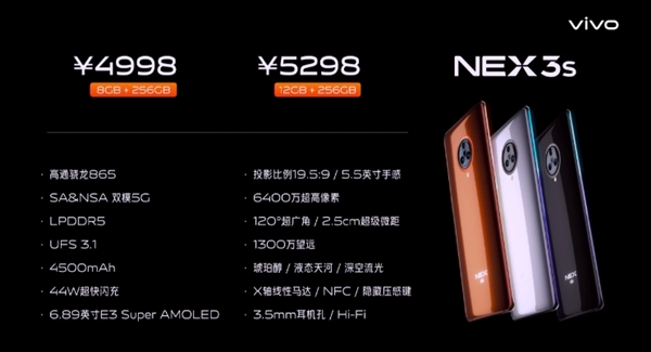 太平洋电脑网■vivo NEX 3S 5G正式发布,全能三摄+6大5G频段