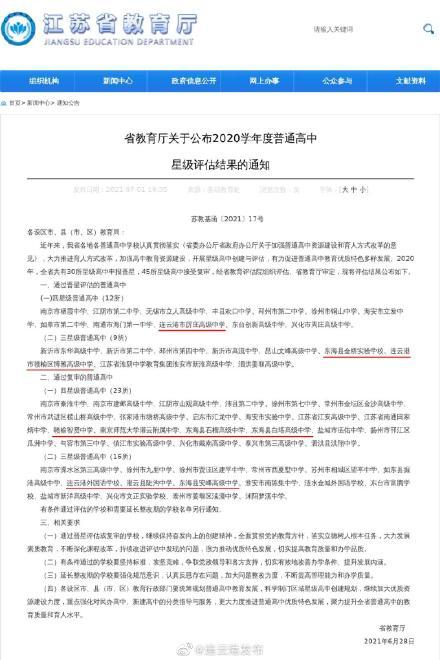 学校|连云港多所学校通过江苏省教育厅2020学年度普通高中星级评估