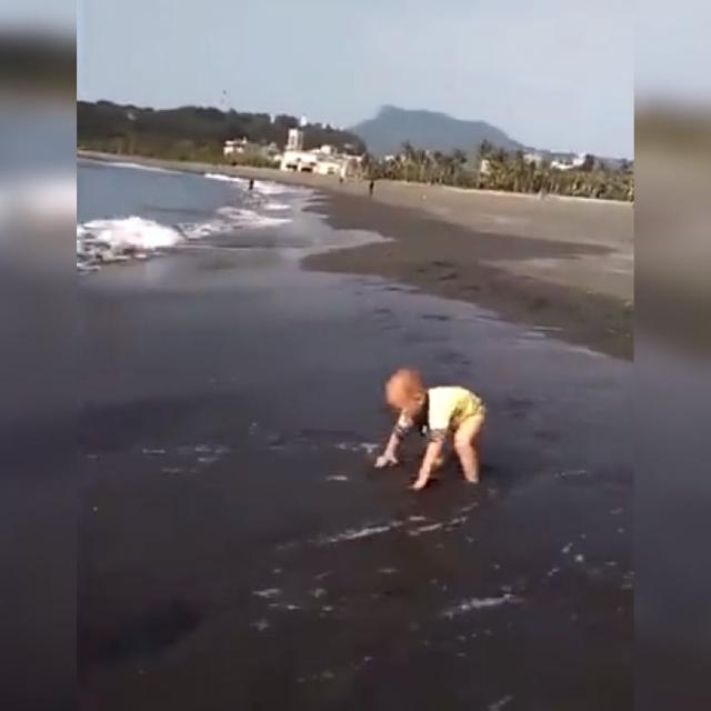 超级宝妈■“尿不湿”届大佬在海边玩耍火了，网友：这一坐是要吸干整个大海