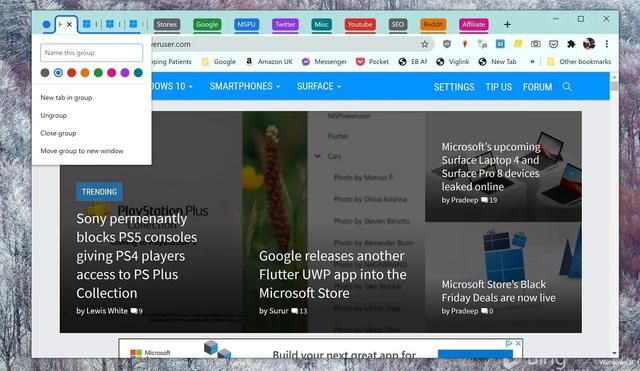 Google Chrome 标签页组自动创建功能现已推出