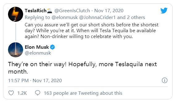 快速售罄后 马斯克称“希望”在12月供应更多的龙舌兰酒