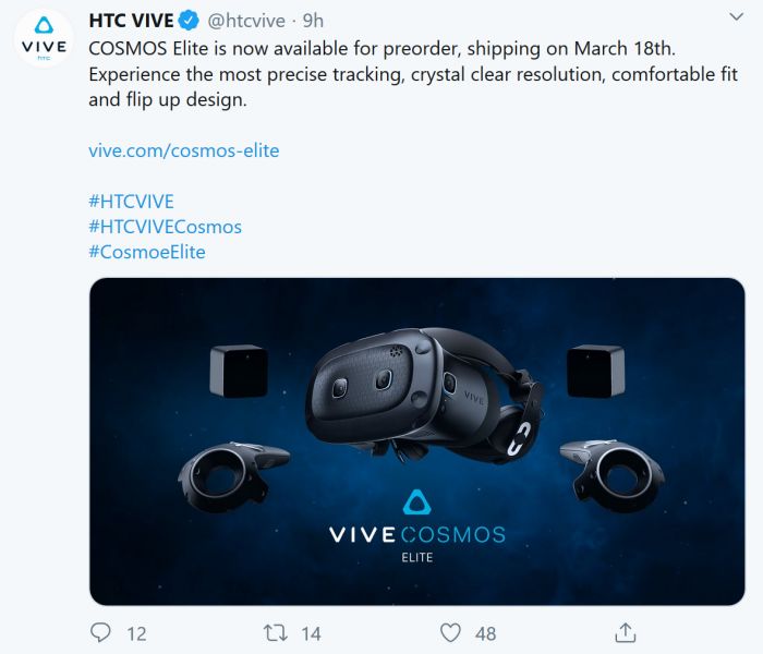 太平洋电脑网@HTC推VIVE Cosmo Elite VR：预定开启 下月发货