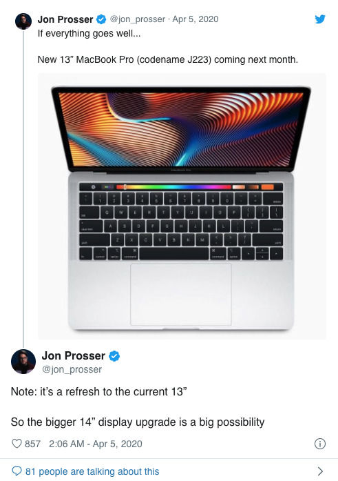 太平洋电脑网■传14寸MacBook Pro下月发布:十代酷睿 妙控键盘回归