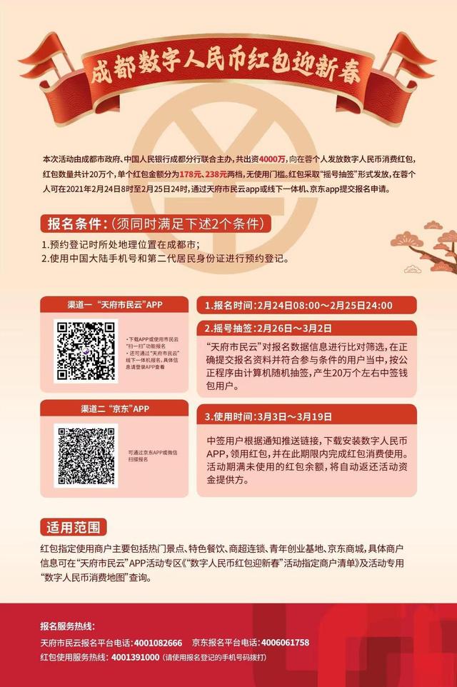 试点央行数字货币 成都20万个数字人民币红包启用