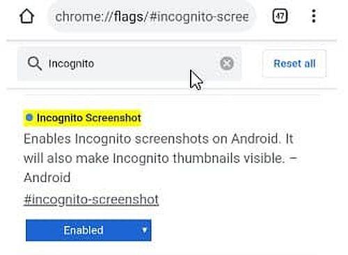 Android端Chrome新增实验Flag：可在Incognito模式下截图