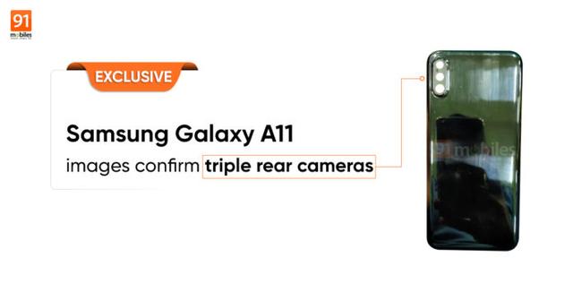 「环球网」三星Galaxy A11手机背壳曝光 采用后置三摄设计