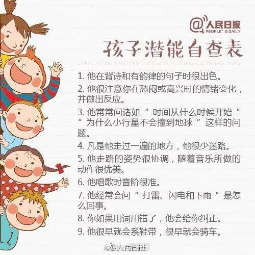 「你的育儿经」人民日报发布《孩子潜能自查表》，别埋没孩子天赋