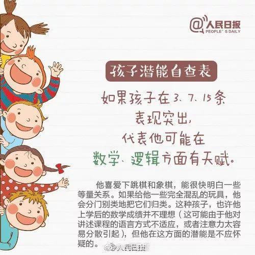 「你的育儿经」人民日报发布《孩子潜能自查表》，别埋没孩子天赋